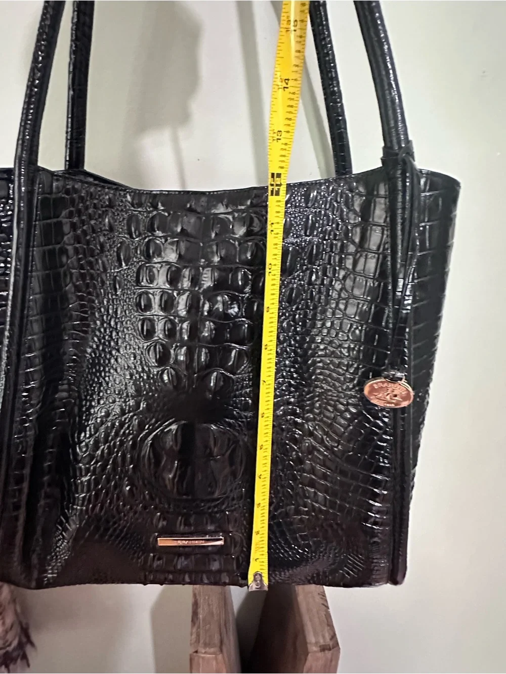 Authentic Brahmin Black Croc-Embossed Tote Bag